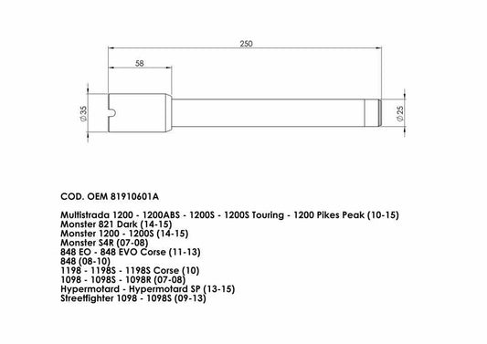 Perno ruota Ducati 81910601A 1098 1198 848 HYPER MONSTER MULTISTRADA STREETFIGHTER